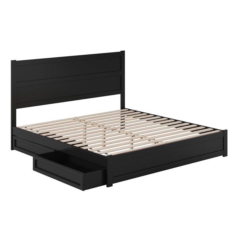 Aveline King Platform Bed with Matching Footboard & Drawers in Black