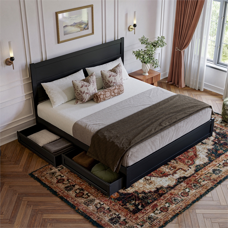 Aveline King Platform Bed with Matching Footboard & Drawers in Black
