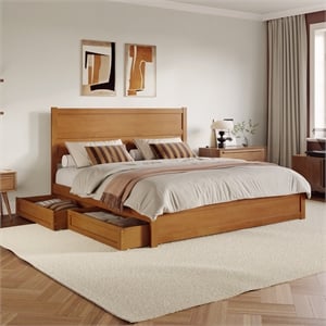 Aveline King Platform Bed with Matching Footboard & Drawers in Light Toffee