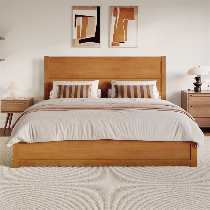Aveline King Platform Bed with Matching Footboard & Drawers in Light Toffee