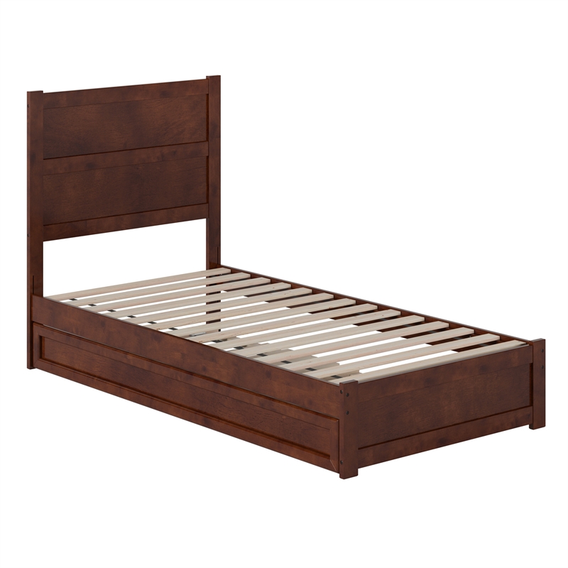 Aveline Twin XL Platform Bed with Matching Footboard & Twin XL Trundle in Walnut