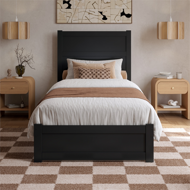 Aveline Twin XL Platform Bed with Matching Footboard & Twin XL Trundle in Black