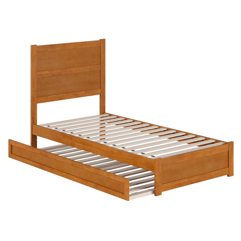Aveline Twin XL Platform Bed with Matching Footboard & Trundle in Light Toffee