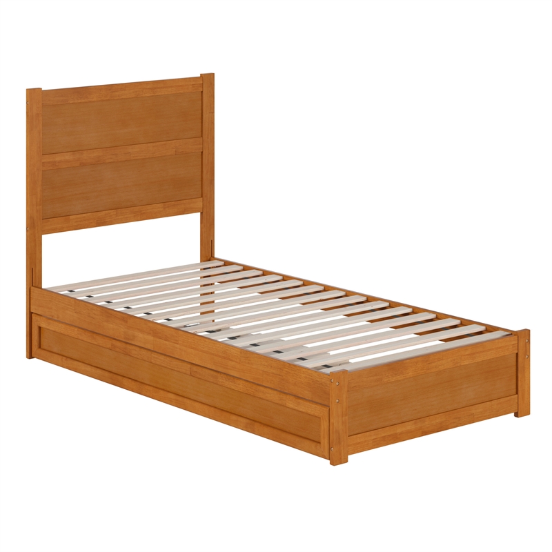 Aveline Twin XL Platform Bed with Matching Footboard & Trundle in Light Toffee