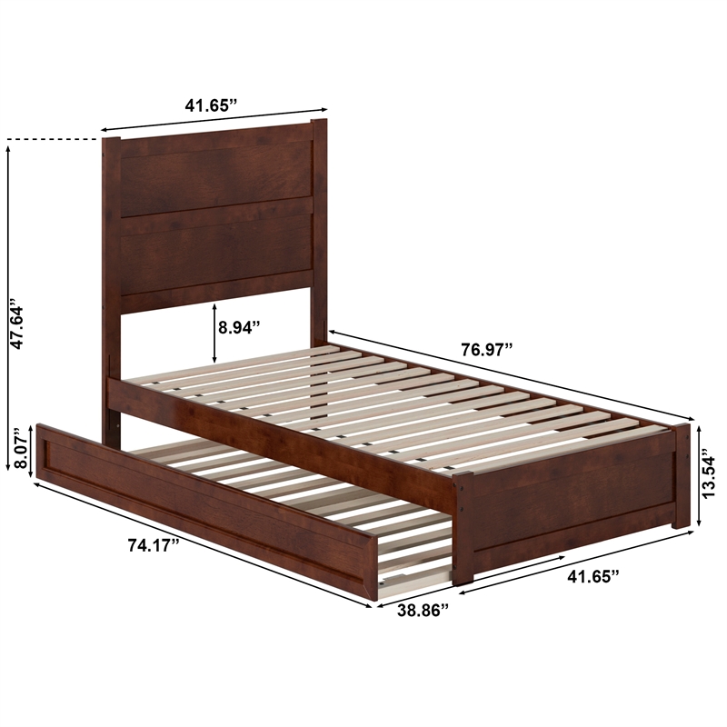 Aveline Twin Platform Bed with Matching Footboard & Twin Trundle in Walnut