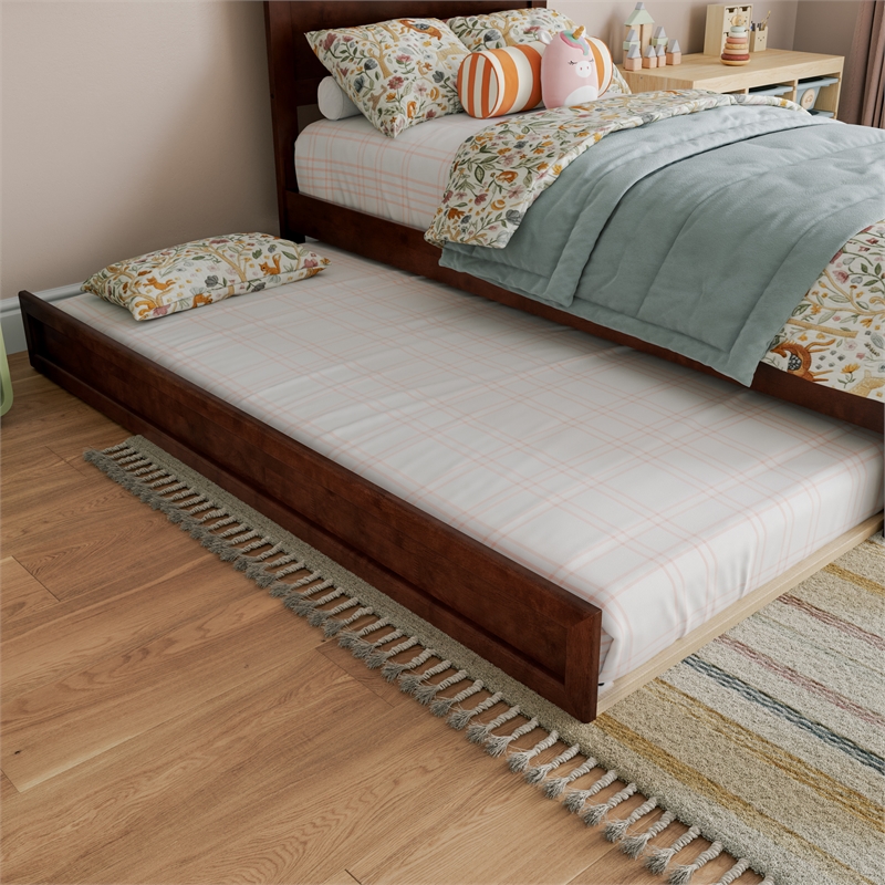 Aveline Twin Platform Bed with Matching Footboard & Twin Trundle in Walnut