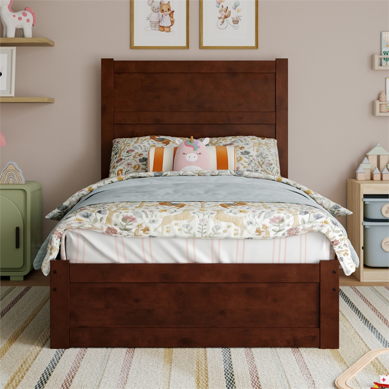 Aveline Twin Platform Bed with Matching Footboard & Twin Trundle in Walnut