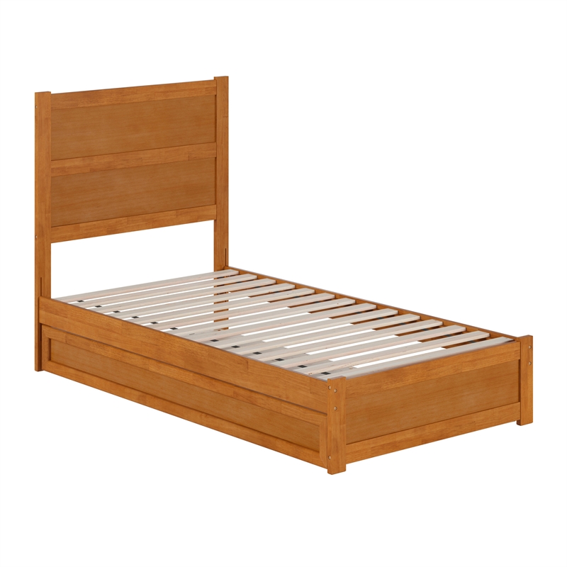 Aveline Twin Platform Bed with Matching Footboard & Twin Trundle in Light Toffee
