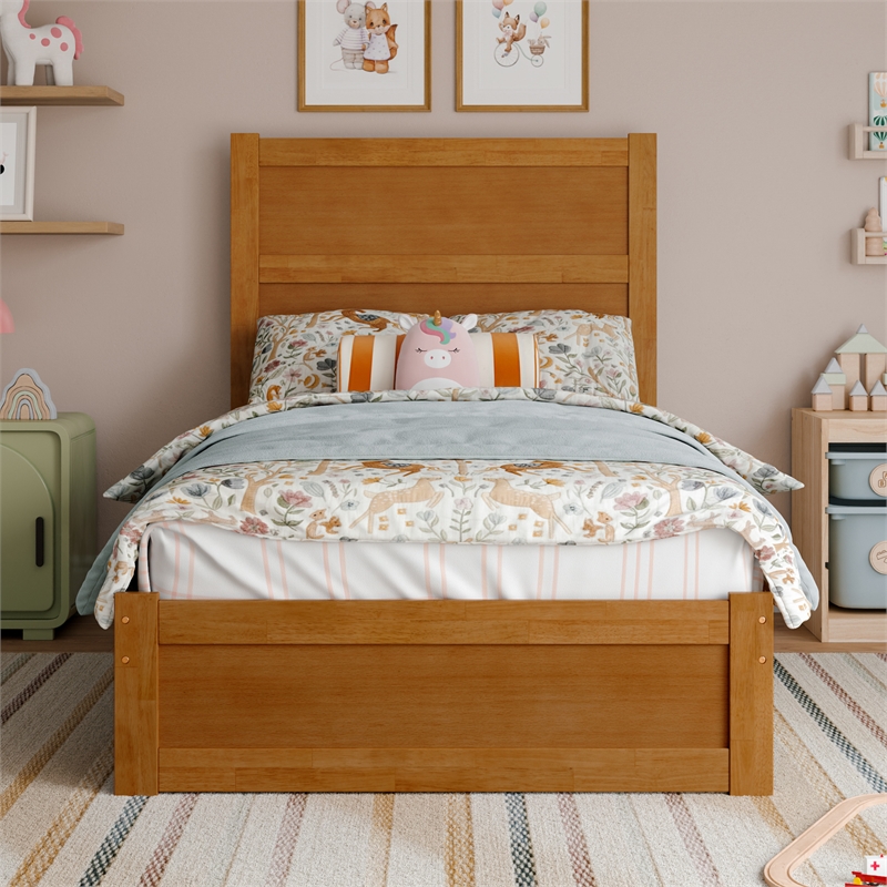 Aveline Twin Platform Bed with Matching Footboard & Twin Trundle in Light Toffee