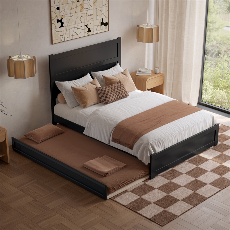 Aveline Full Platform Bed with Matching Footboard & Twin Trundle in Walnut