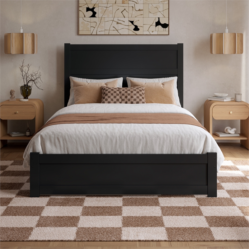 Aveline Full Platform Bed with Matching Footboard & Twin Trundle in Walnut