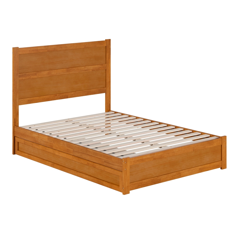 Aveline Full Platform Bed with Matching Footboard & Twin Trundle in Light Toffee