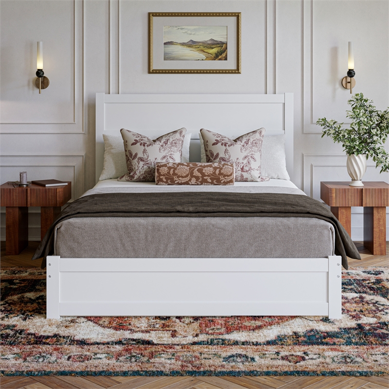 Aveline Queen Platform Bed with Matching Footboard & Twin XL Trundle in White
