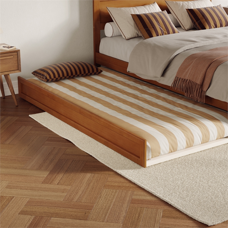 Aveline Queen Platform Bed with Matching Footboard & TXL Trundle in Light Toffee