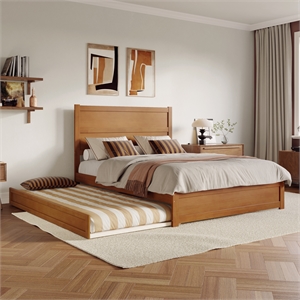 Aveline Queen Platform Bed with Matching Footboard & TXL Trundle in Light Toffee