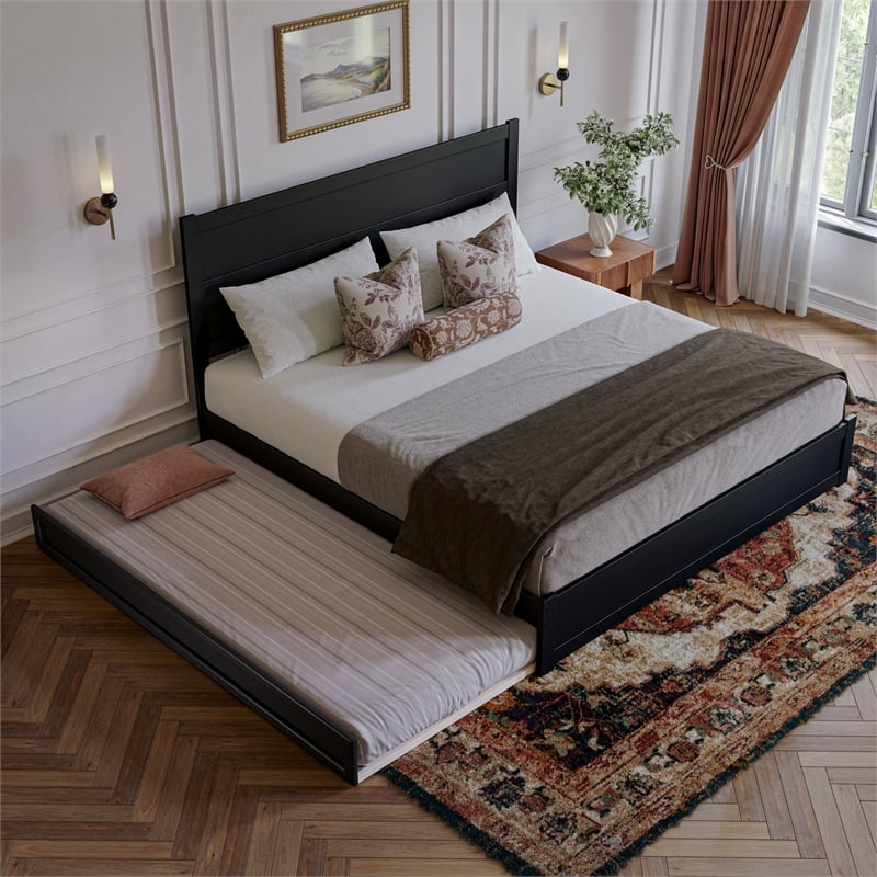 Aveline King Platform Bed with Matching Footboard & Twin XL Trundle in Black