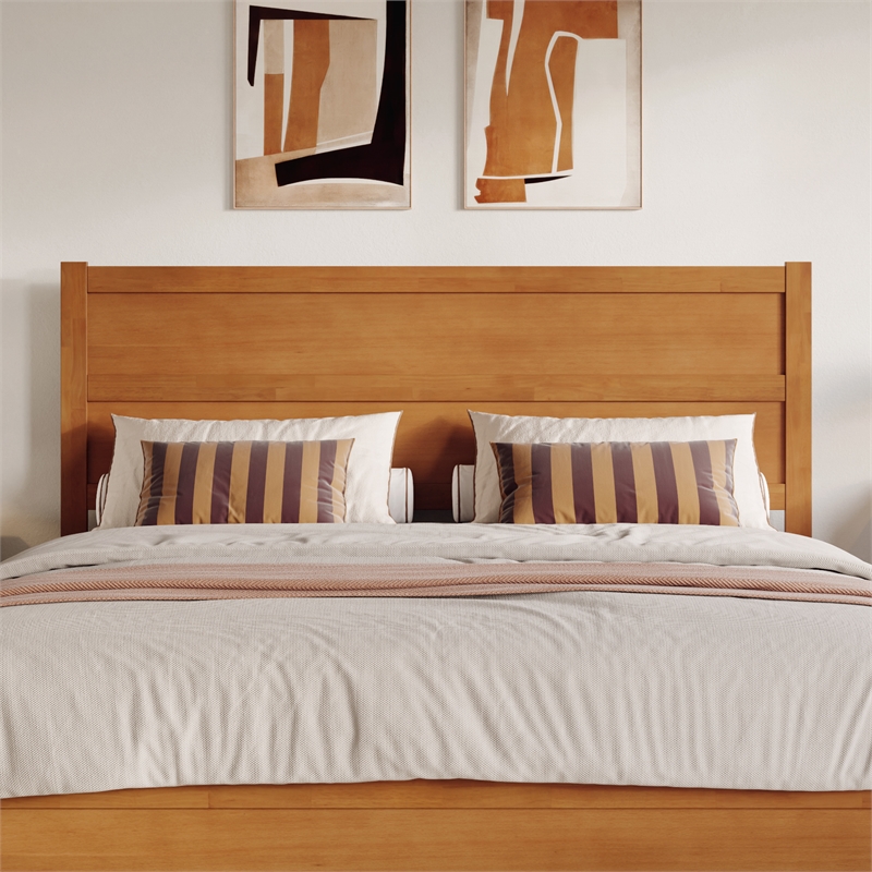 Aveline King Wood Platform Bed wMatching Footboard & TXL Trundle in Light Toffee