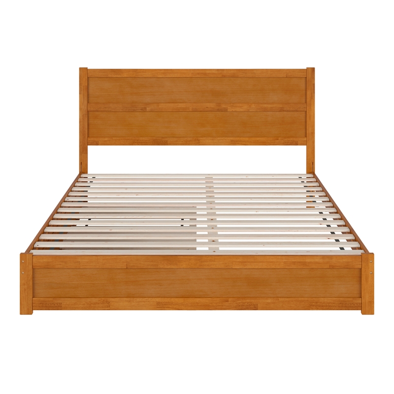 Aveline King Wood Platform Bed wMatching Footboard & TXL Trundle in Light Toffee