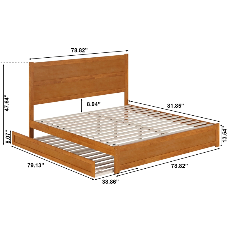 Aveline King Wood Platform Bed wMatching Footboard & TXL Trundle in Light Toffee
