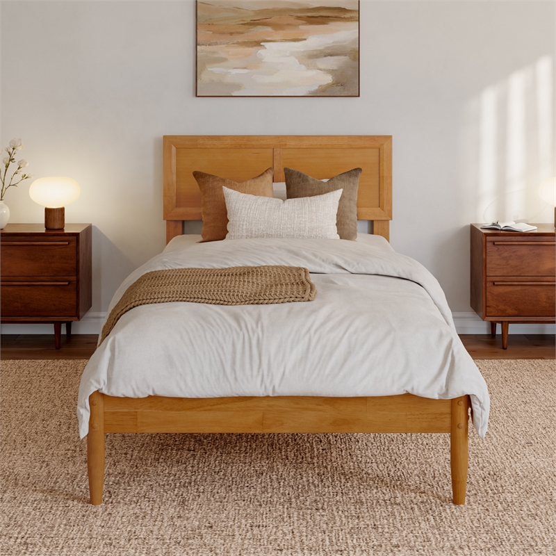 Ellarie Twin XL Wood Platform Bed in Light Toffee