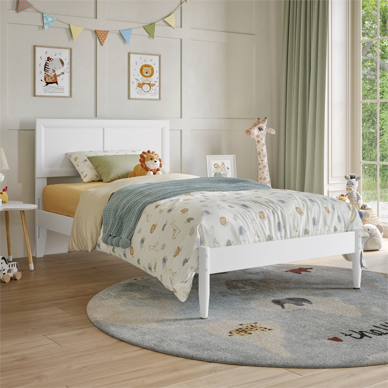 Ellarie Twin Solid Wood Platform Bed in White