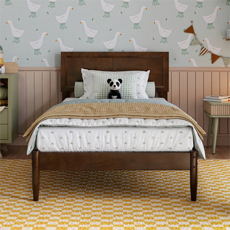 Ellarie Twin Wood Platform Bed in Walnut