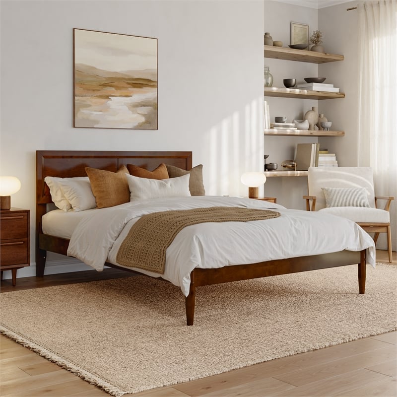 Ellarie Full Wood Platform Bed in Walnut