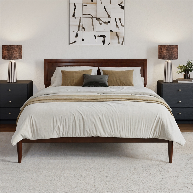 Ellarie Queen Solid Wood Platform Bed in Walnut