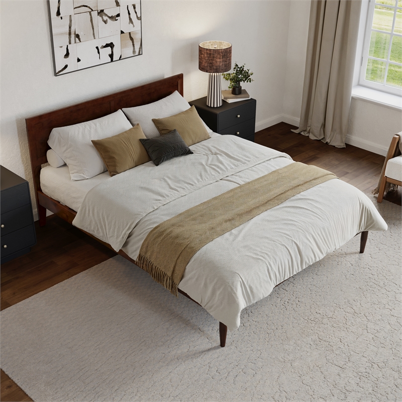 Ellarie Queen Solid Wood Platform Bed in Walnut