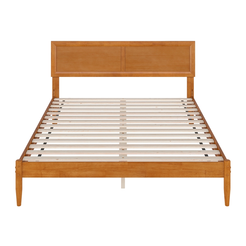 Ellarie Queen Wood Platform Bed in Light Toffee