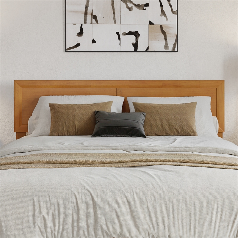 Ellarie Queen Wood Platform Bed in Light Toffee