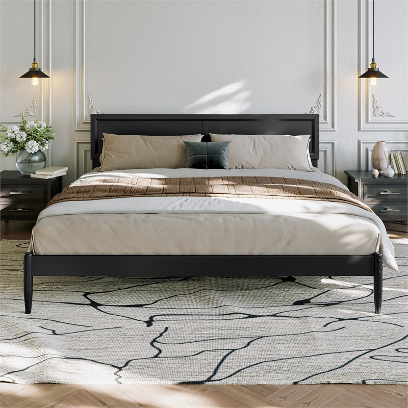 Ellarie King Solid Wood Platform Bed in Black