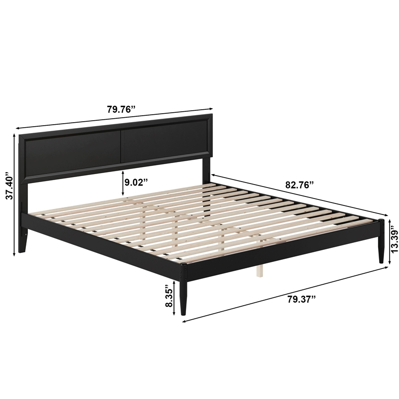 Ellarie King Solid Wood Platform Bed in Black