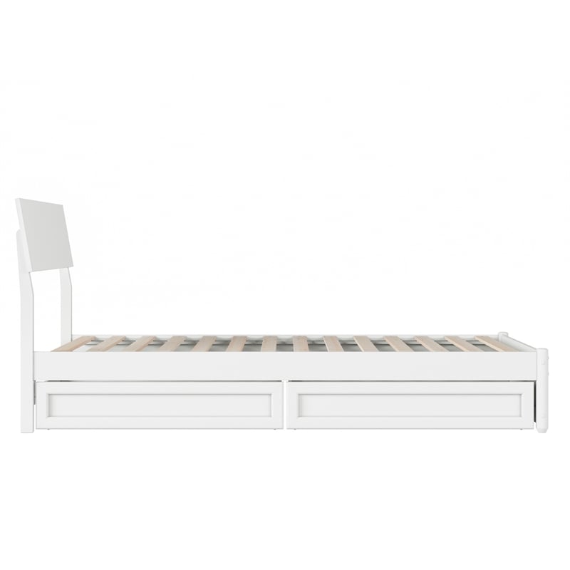 Norla Twin XL Wood Platform Bed with Footboard and Drawers in White
