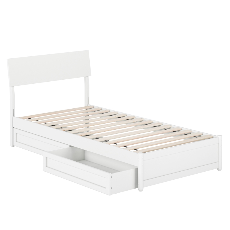 Norla Twin XL Wood Platform Bed with Footboard and Drawers in White
