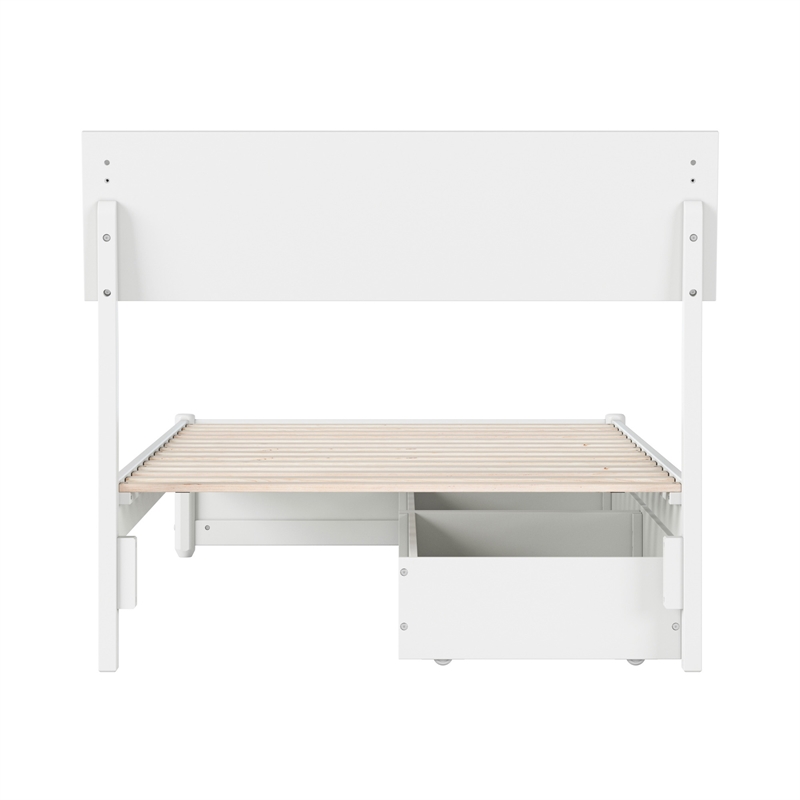 Norla Twin XL Wood Platform Bed with Footboard and Drawers in White