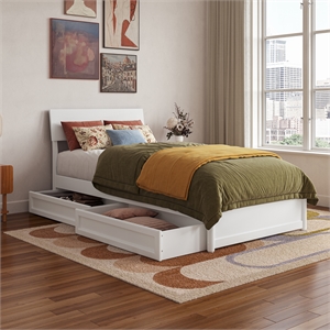 Norla Twin XL Wood Platform Bed with Footboard and Drawers in White