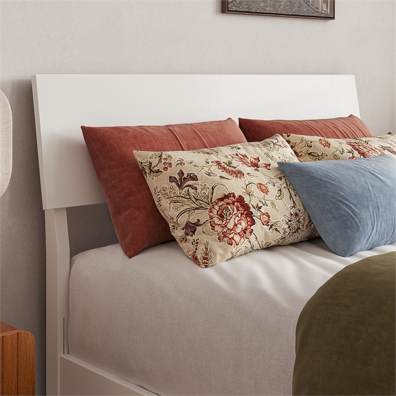 Norla Twin XL Wood Platform Bed with Footboard and Drawers in White