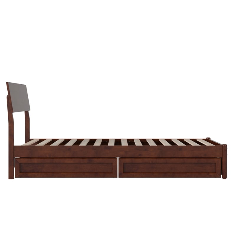 Norla Twin XL Wood Platform Bed with Footboard and Drawers in Walnut