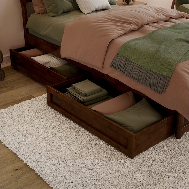 Norla Twin XL Wood Platform Bed with Footboard and Drawers in Walnut
