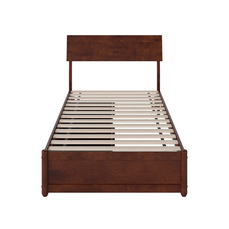 Norla Twin XL Wood Platform Bed with Footboard and Drawers in Walnut