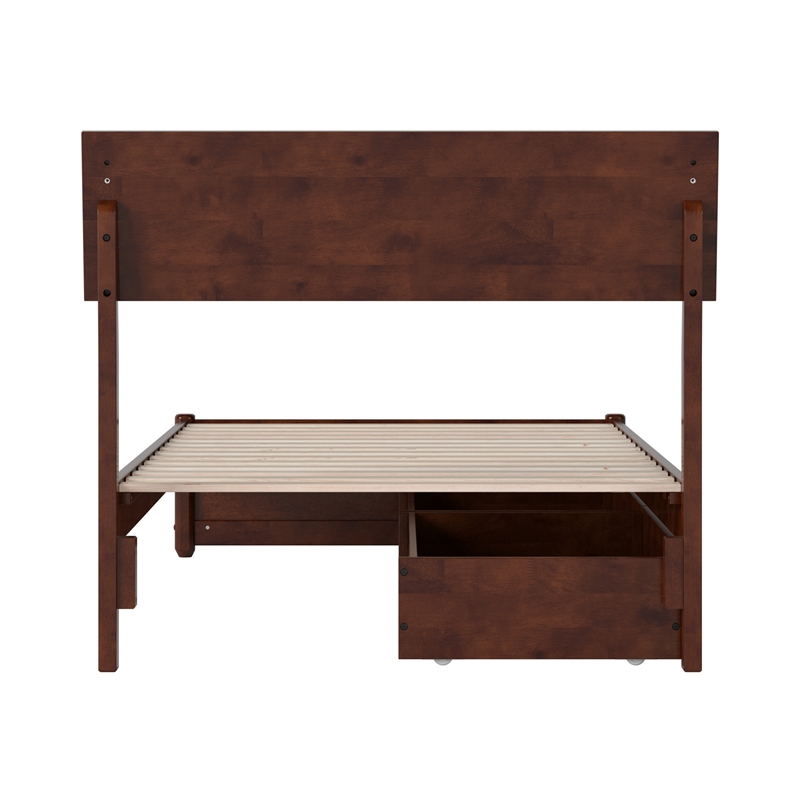 Norla Twin XL Wood Platform Bed with Footboard and Drawers in Walnut
