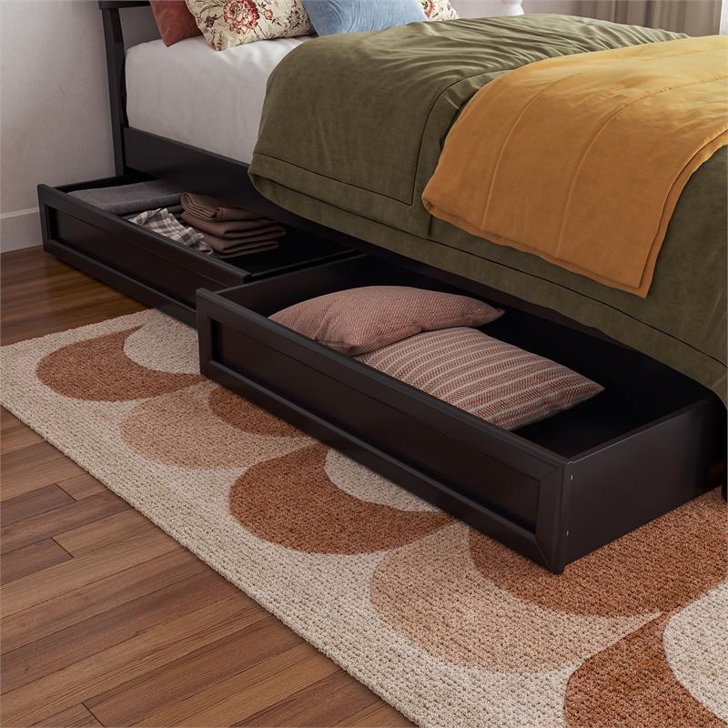 Norla Twin XL Wood Platform Bed with Footboard and Drawers in Black