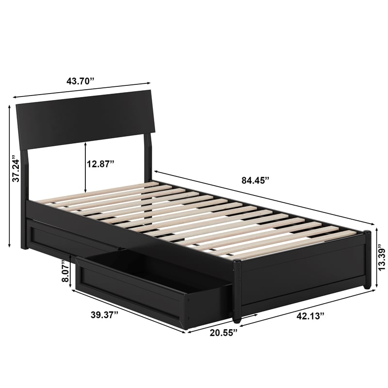 Norla Twin XL Wood Platform Bed with Footboard and Drawers in Black