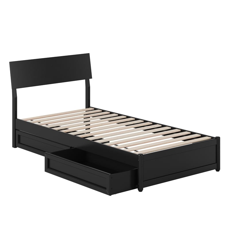 Norla Twin XL Wood Platform Bed with Footboard and Drawers in Black