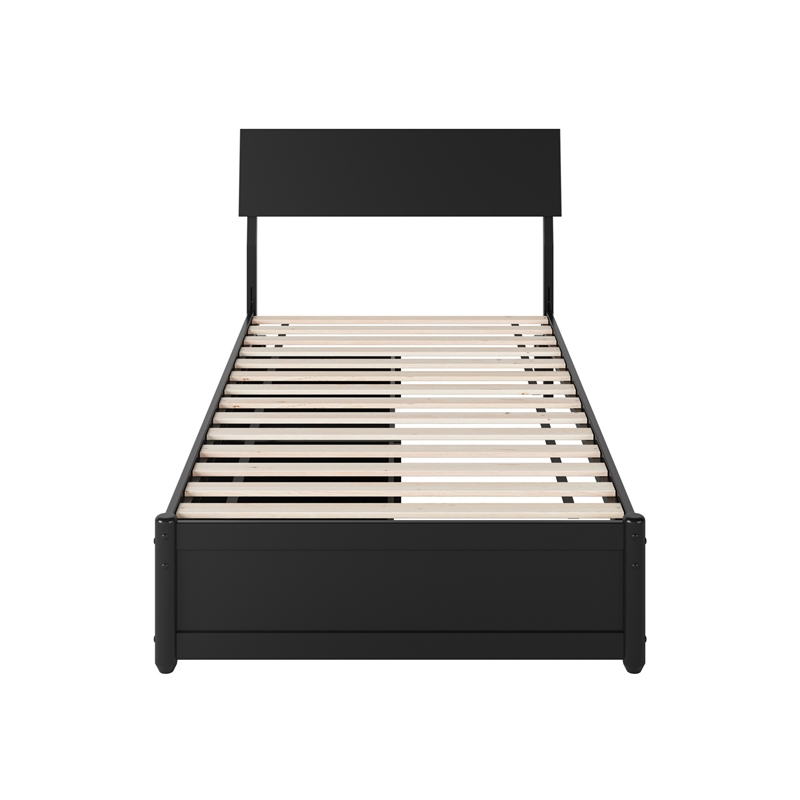 Norla Twin XL Wood Platform Bed with Footboard and Drawers in Black