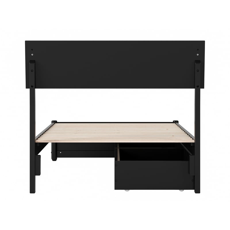 Norla Twin XL Wood Platform Bed with Footboard and Drawers in Black
