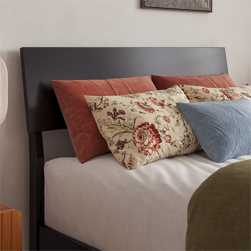 Norla Twin XL Wood Platform Bed with Footboard and Drawers in Black