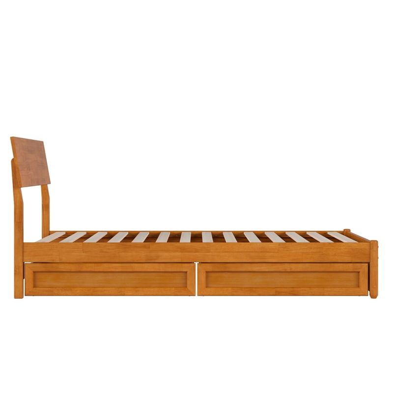 Norla Twin XL Wood Platform Bed with Footboard and Drawers in Light Toffee
