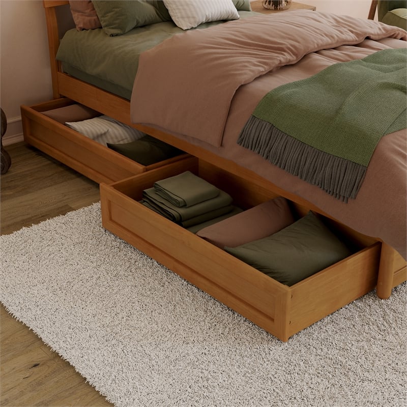 Norla Twin XL Wood Platform Bed with Footboard and Drawers in Light Toffee